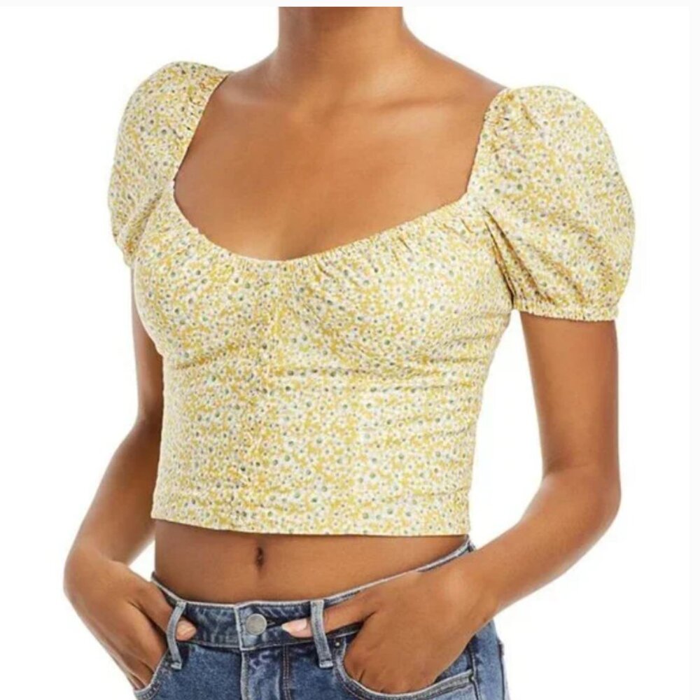NWT Bardot Yellow Daisy Floral Christie Crop Top Size Small Cottagecore Summer